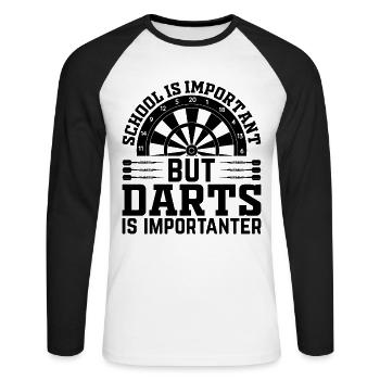 L’école est importante mais les fléchettes sont plus importantes - Pla - T-shirt baseball manches longues Homme - blanc/noir - Devant - Nik (191cm)