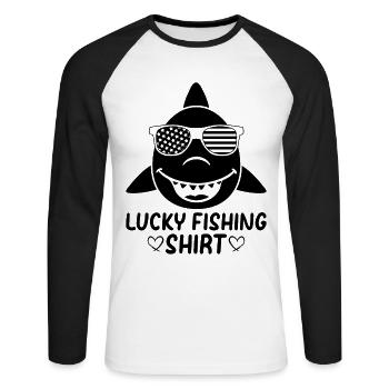 Lucky Fisherman Fish Head - Pêcheur de poisson - Lucky Fi - T-shirt baseball manches longues Homme - blanc/noir - Devant - Nik (191cm)