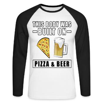 This Body Was Built On Pizza Beer - Unisex Long Sleeve Baseball T-Shirt - white/black - Front - Nik (191cm)