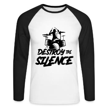 destroy the silence Schlagzeuger Gitarrist - Unisex Baseballshirt langarm - Weiß/Schwarz - Vorne - Nik (191cm)