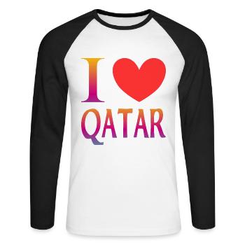 Ich liebe Katar - Unisex Baseballshirt langarm - Weiß/Schwarz - Vorne - Nik (191cm)