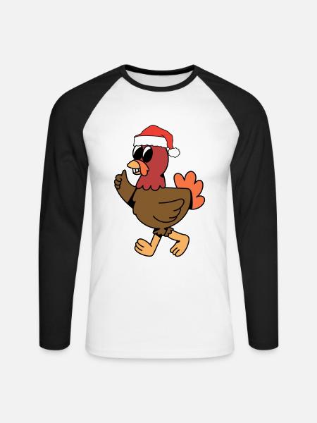 Christmas Chicken - Unisex Long Sleeve Baseball T-Shirt - white/black