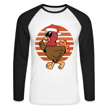 Poulet de Noël - T-shirt baseball manches longues Homme - blanc/noir - Devant - Nik (191cm)