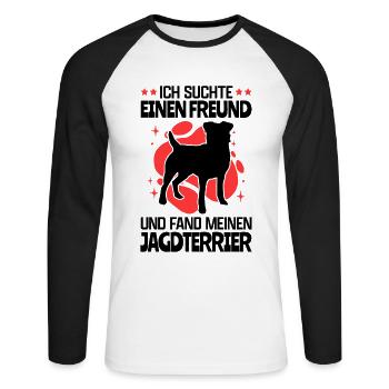 Suchte einen Freund und fand meinen Jagdterrier - Unisex Baseballshirt langarm - Weiß/Schwarz - Vorne - Nik (191cm)