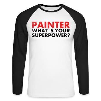Peintre Quel est votre design de superpuissance pour Painter? - T-shirt baseball manches longues Homme - blanc/noir - Devant - Nik (191cm)