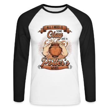 All I need is some clay. - Unisex Long Sleeve Baseball T-Shirt - white/black - Front - Nik (191cm)