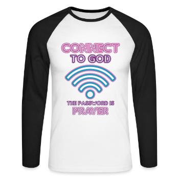 Verbunden Mit Gott, Passwort, Gebet. - Unisex Baseballshirt langarm - Weiß/Schwarz - Vorne - Nik (191cm)