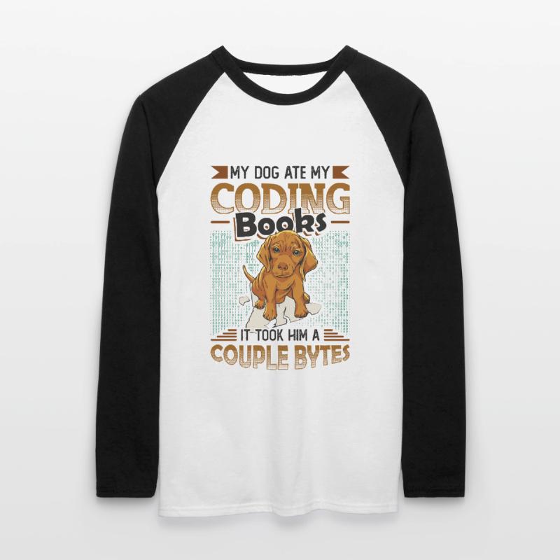 Dog Bytes Code Computer Joke Programming Unisex Long Sleeve Baseball T-Shirt