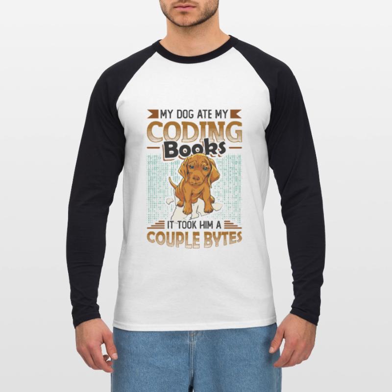 Dog Bytes Code Computer Joke Programming Unisex Long Sleeve Baseball T-Shirt
