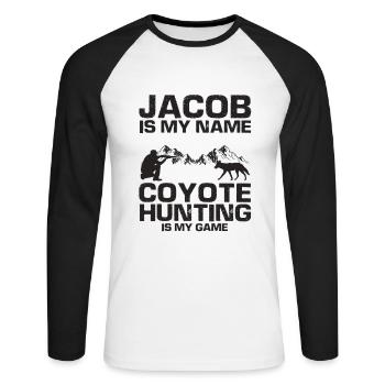 Conception de chasseur de coyote pour la chasse au coyote - T-shirt baseball manches longues Homme - blanc/noir - Devant - Nik (191cm)
