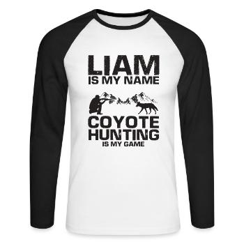 Capture de coyotes et conception de chasseur de coyotes - T-shirt baseball manches longues Homme - blanc/noir - Devant - Nik (191cm)