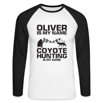 Capture de coyotes et conception de chasseur de coyotes - T-shirt baseball manches longues Homme - blanc/noir - Devant - Nik (191cm)