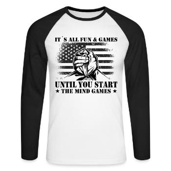 Armwrestler USA-Flaggen-Handdrücken - Unisex Baseballshirt langarm - Weiß/Schwarz - Vorne - Nik (191cm)