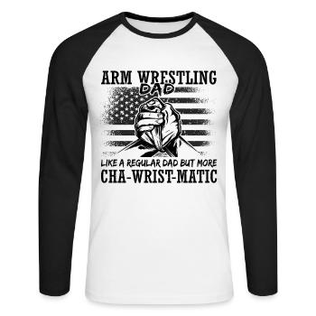 Armwrestler USA-Flaggen-Handdrücken - Unisex Baseballshirt langarm - Weiß/Schwarz - Vorne - Nik (191cm)