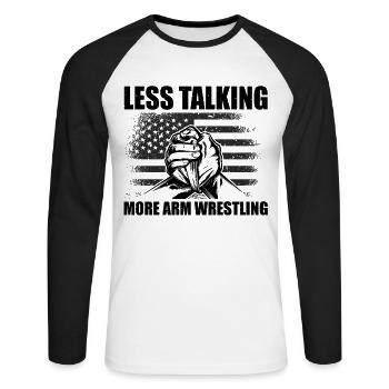 Armwrestler USA-Flaggen-Handdrücken - Unisex Baseballshirt langarm - Weiß/Schwarz - Vorne - Nik (191cm)