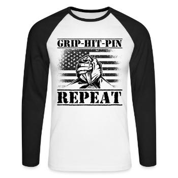 Armwrestler USA-Flaggen-Handdrücken - Unisex Baseballshirt langarm - Weiß/Schwarz - Vorne - Nik (191cm)