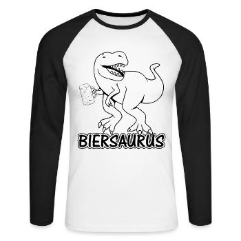 Bier Biersaurus Dinosaurier Dino mit Bierkrug - Bi - Unisex Baseballshirt langarm - Weiß/Schwarz - Vorne - Nik (191cm)