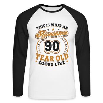 This is what a great 90-year-old looks like. - Unisex Long Sleeve Baseball T-Shirt - white/black - Front - Nik (191cm)