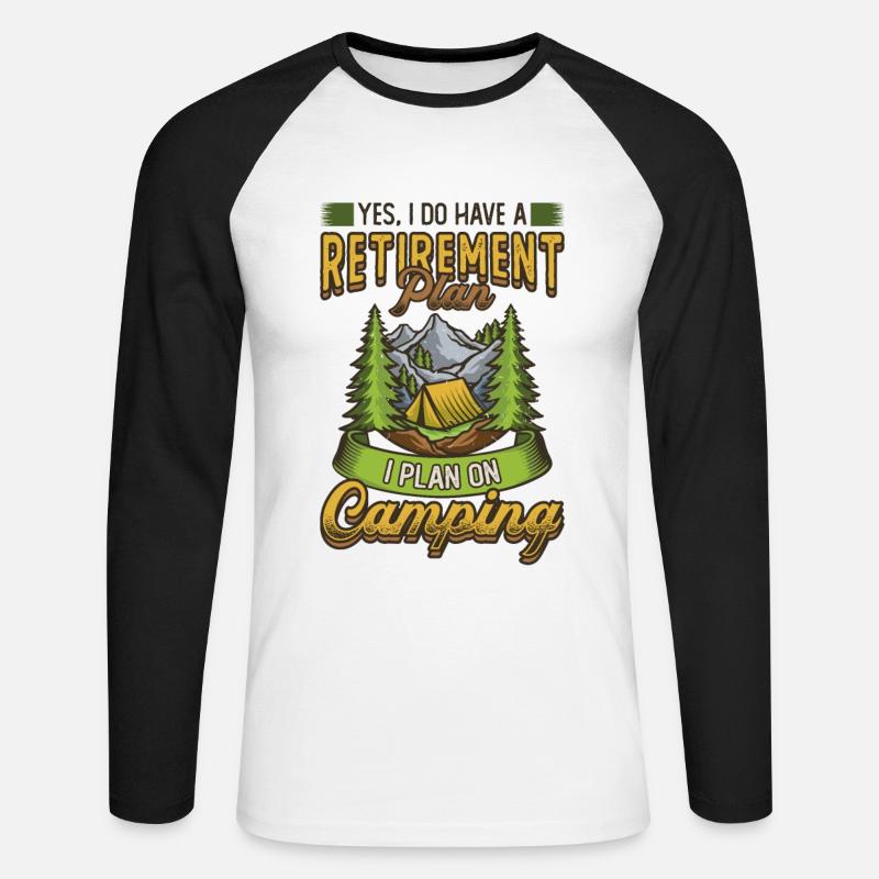 Ruhestandsplan Camping, Ruhestandscamper. - Unisex Baseballshirt langarm - Weiß/Schwarz
