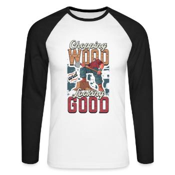 Chopping wood and looking good Woodworker - Unisex Long Sleeve Baseball T-Shirt - white/black - Front - Nik (191cm)