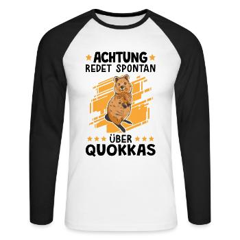 Redet spontan über Quokka australisches Beuteltier - Unisex Baseballshirt langarm - Weiß/Schwarz - Vorne - Nik (191cm)