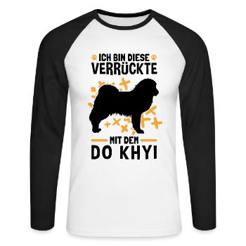 Die Verrückte mit dem Do Khyi Tibetdogge - Unisex Baseballshirt langarm - Weiß/Schwarz - Vorne - Nik (191cm)