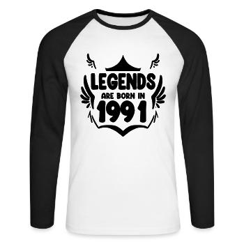 1991 - Jahrgang 1991 - Unisex Baseballshirt langarm - Weiß/Schwarz - Vorne - Nik (191cm)
