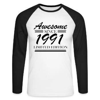 1991 - Jahrgang 1991 - Fantastisch seit 1991 - Unisex Baseballshirt langarm - Weiß/Schwarz - Vorne - Nik (191cm)