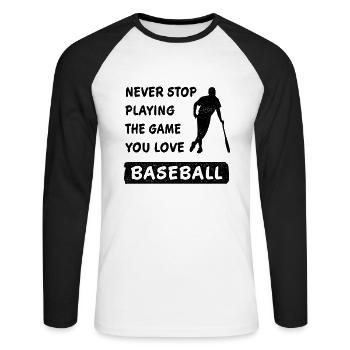 N’arrêtez jamais de jouer au jeu Baseball Spell - T-shirt baseball manches longues Homme - blanc/noir - Devant - Nik (191cm)