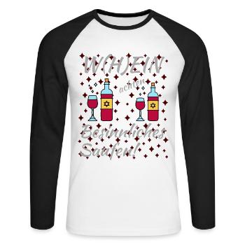 Wein Weihnachten Besinnliches Fest und saufen - Unisex Baseballshirt langarm - Weiß/Schwarz - Vorne - Nik (191cm)