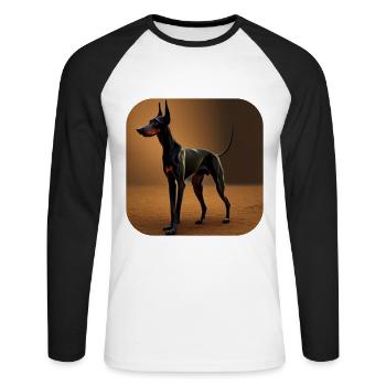 Dobermann - Unisex Baseballshirt langarm - Weiß/Schwarz - Vorne - Nik (191cm)