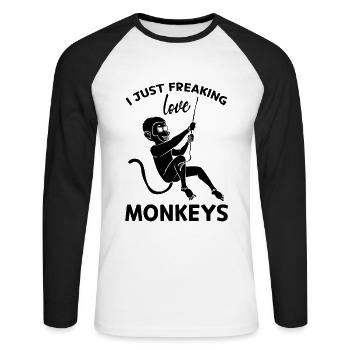 Orangutan Monkey - I Just freaking love Monkeys - Unisex Long Sleeve Baseball T-Shirt - white/black - Front - Nik (191cm)