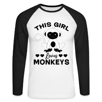 Monkey Lover - This Girl loves Monkeys - Unisex Long Sleeve Baseball T-Shirt - white/black - Front - Nik (191cm)