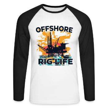 Offshore Rig Life - Unisex Baseballshirt langarm - Weiß/Schwarz - Vorne - Nik (191cm)