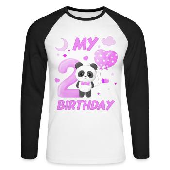 Deuxième anniversaire d’enfants Fille Panda Cadeau - T-shirt baseball manches longues Homme - blanc/noir - Devant - Nik (191cm)