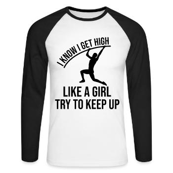Lustiger Stabhochsprung Stabhochsprung - Unisex Baseballshirt langarm - Weiß/Schwarz - Vorne - Nik (191cm)