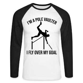Saut à la perche amusant - T-shirt baseball manches longues Homme - blanc/noir - Devant - Nik (191cm)