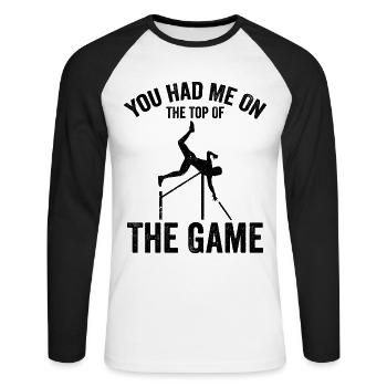Saut à la perche amusant Saut à la perche - T-shirt baseball manches longues Homme - blanc/noir - Devant - Nik (191cm)