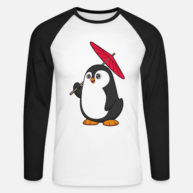 Pinguin Regenschirm - Unisex Baseballshirt langarm - Weiß/Schwarz