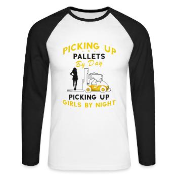 Gabelstaplerfahrer und Lagerhaus Gabestaplerfahrer - Unisex Baseballshirt langarm - Weiß/Schwarz - Vorne - Nik (191cm)