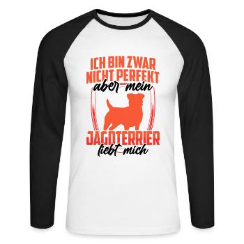 Jagdterrier liebt mich Deutscher Jagdterrier - Unisex Baseballshirt langarm - Weiß/Schwarz - Vorne - Nik (191cm)