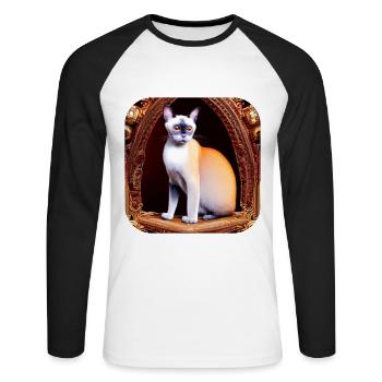 Siamese cat - Unisex Long Sleeve Baseball T-Shirt - white/black - Front - Nik (191cm)