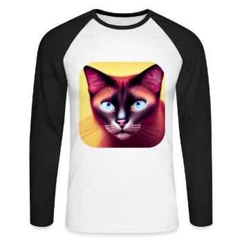 Siamese cat - Unisex Long Sleeve Baseball T-Shirt - white/black - Front - Nik (191cm)