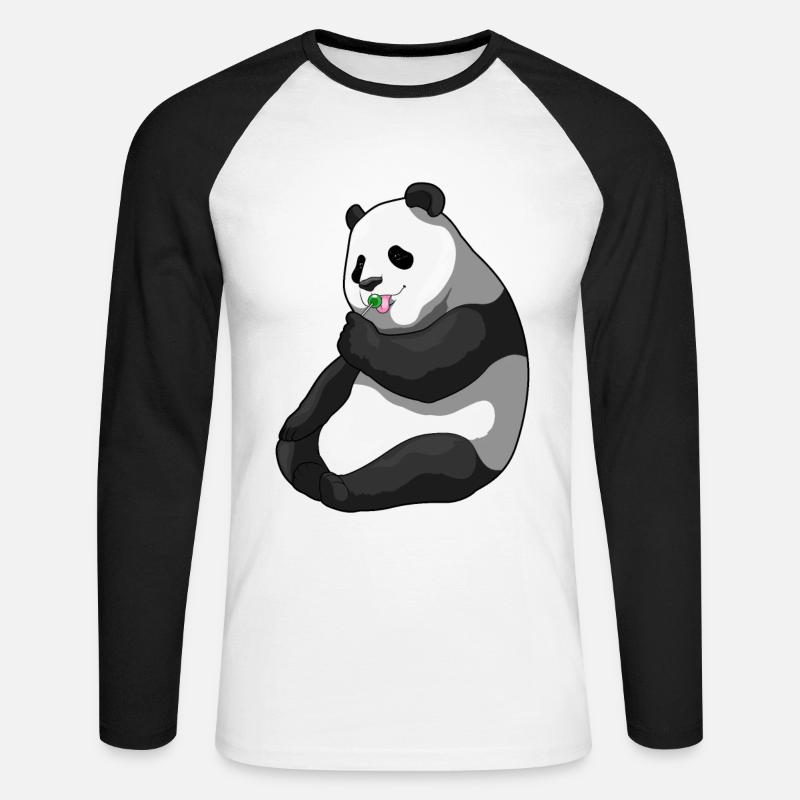Panda Lutscher - Unisex Baseballshirt langarm - Weiß/Schwarz