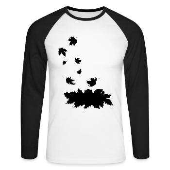 Black silhouette of falling maple leaves - Unisex Long Sleeve Baseball T-Shirt - white/black - Front - Nik (191cm)