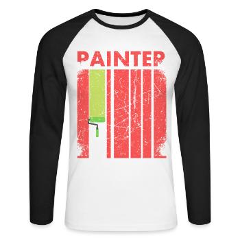 Peintre-décorateur-design Pour peintre-artistes - T-shirt baseball manches longues Homme - blanc/noir - Devant - Nik (191cm)