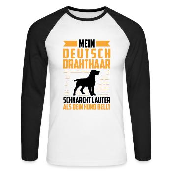 Deutsch Drahthaar schnarcht lauter Jagdhund - Unisex Baseballshirt langarm - Weiß/Schwarz - Vorne - Nik (191cm)