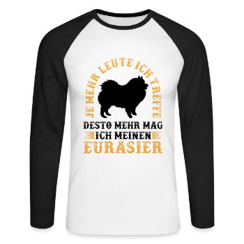 Desto mehr mag ich Eurasier Eurasian Dog - Unisex Baseballshirt langarm - Weiß/Schwarz - Vorne - Nik (191cm)