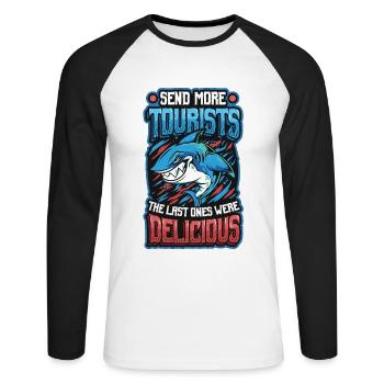 Schicken Sie Mehr Touristen - Unisex Baseballshirt langarm - Weiß/Schwarz - Vorne - Nik (191cm)