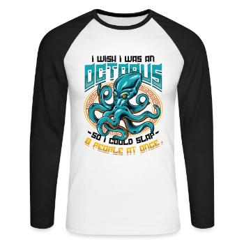 Slap 8 Menschen Auf Einmal Octopi Funny Octopus - Unisex Baseballshirt langarm - Weiß/Schwarz - Vorne - Nik (191cm)